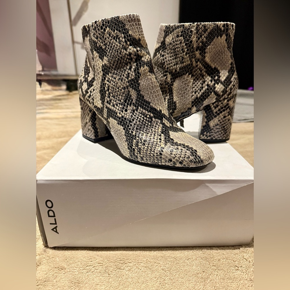 ALDO Snakeskin Pattern Ankle Boots - Black and Tan